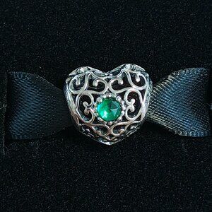 Authentic Retired Pandora May Birthstone Signature Heart Charm - 791784NRG